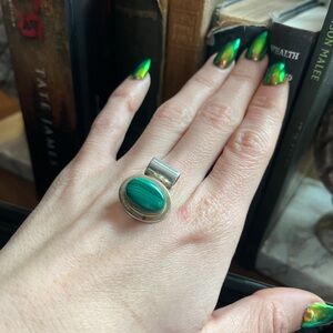 Green Oval Malachite Sterling Pendant - Elegant Women's Statement